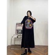 【予約223440】大きいサイズ春夏新作 韓国 レディース ファッション プリント  Tシャツ ワンピースLL-4L