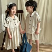【2024夏姉妹兄弟コーデ】韓国風子供服 ベビー服 キッズ 女の子 かわいい ベビー服 ワンピースORシャツ　