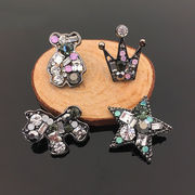 ビジューパーツ 星 デコパーツ 熊 アクセサリーパーツ 黒 ブラック オリジナル 資材 素材 カン付 クラウン