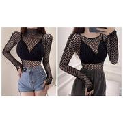 レディース トップス ブラウス 長袖 セクシー 網目