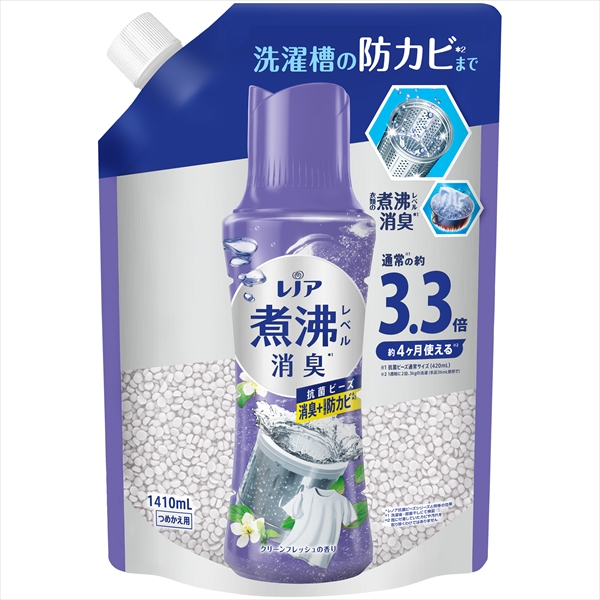 レノア煮沸レベル消臭抗菌ビーズ 洗濯槽の防カビ クリーンフレッシュの香り詰替超特大