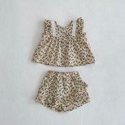[66-100cm]  女の子2点セット 花柄 トップス+パンツ ノースリーブ セットアップ キッズ 子供服
