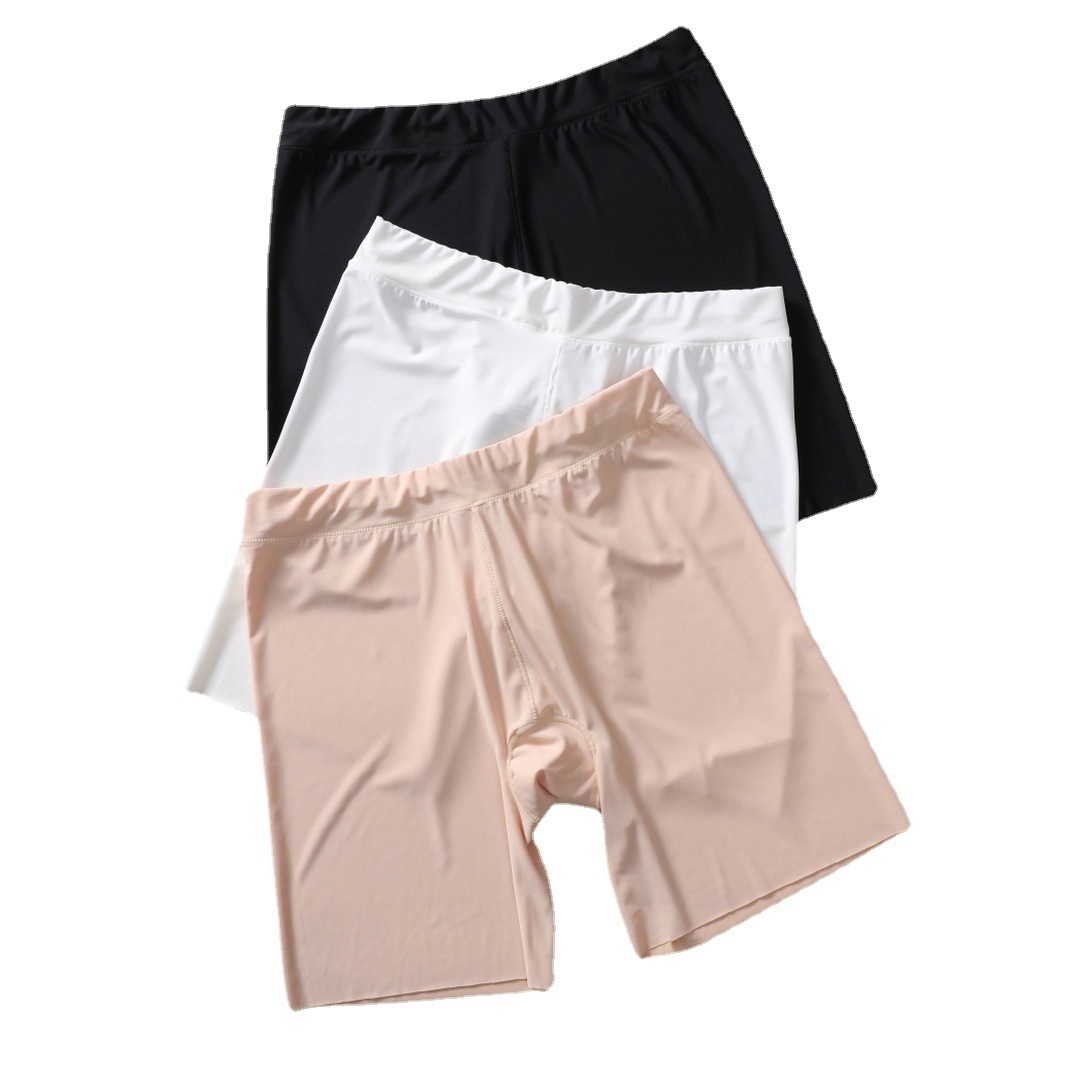 夏用アイスシルク安全パンツ、露出防止女性用非ローリングヘム
