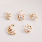ハンドメイド 花 ビジューパーツ フラワー 星 猫 アクセサリーパーツ キュービック ジルコニア ペンダント