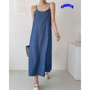 レディース服　ワンピース　ロングワンピース　デニム　無地　シンプル　Aラインワンピース　韓国風