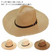 麦わら帽子 メンズ キッズ UVカット ストローハット 春夏 つば広 日除け 中折れ 大き
