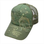 刺繍メッシュキャップ モノトーン風神雷神 カーキ　帽子/和柄/夏/日除け