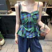 ショート丈キャミソール　ファッション　デザイン　チェック柄　レディース