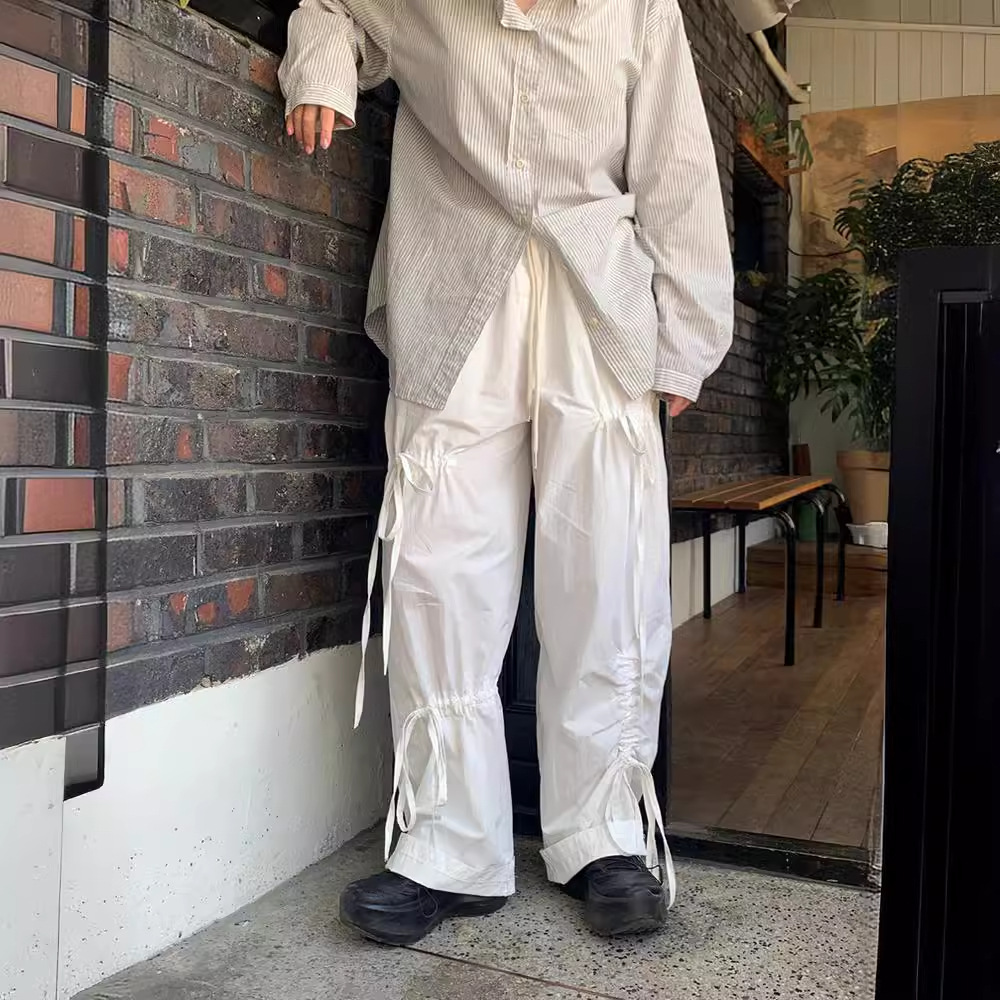 リボンワイドパンツ 春夏 デザイン 韓国ファッション バレエコア リボンワイドパンツ 春夏 デザイン 韓国ファッション バレエコア