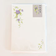 【花のイラスト和紙便箋セット 】（ てっせん ）和紙便箋8枚+和紙封筒3枚+シール3ピース他・純日本製