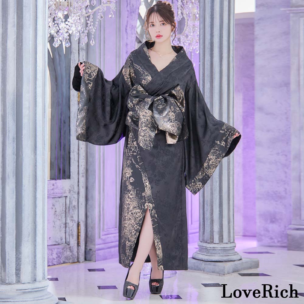 1312和柄 花柄 オフショル ロング 豪華 帯 リボン 花魁 着物 ドレス