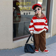 親子ペア　子供トレーナー　90~150cm　ボーダー帽子付きパーカー　ママとお揃い