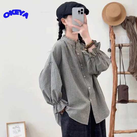 2024年秋新作　レディース服　シャツ　フリル　ストライプ　コットン　カジュアル　3色展開