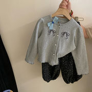 子供服　90~150cm　キッズニットトップ　リボンカーディガン　韓国キッズ服