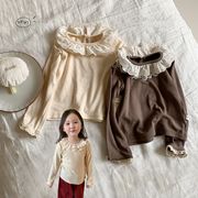 子供服　80~140cm　キッズトップス　レース襟ニットTシャツ　韓国キッズ服