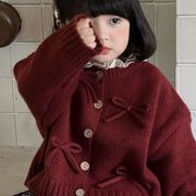 子供服　90~140cm　キッズセーター　リボンニットカーディガン　韓国キッズ服