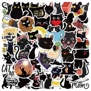 50枚/セット  かわいい 黒猫のステッカー 猫の雑貨 防水ラベル 猫柄 diy アルバム 手帳用 猫シール