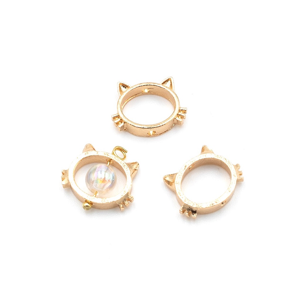 【オリジナル】アンティークパーツ/猫チャーム（貫通穴付き）/猫雑貨/ビーズ台座/トレンドパーツ