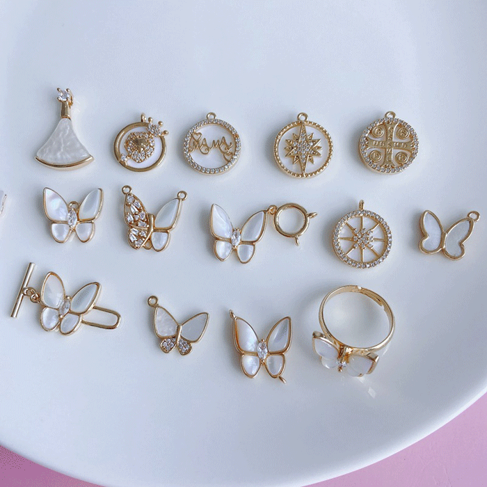 シェルチャーム リング 指輪 ブレスレット 留め具 バタフライ ペンダント アクセサリーパーツ 手芸 引き輪
