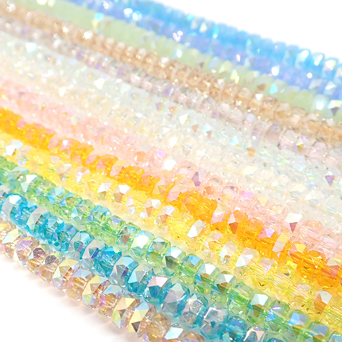 ガラスビーズ【67. ボタンカット(角A) 2×4mm 1連】 約37cm オーロラ メッキガラスビーズ 国内発送