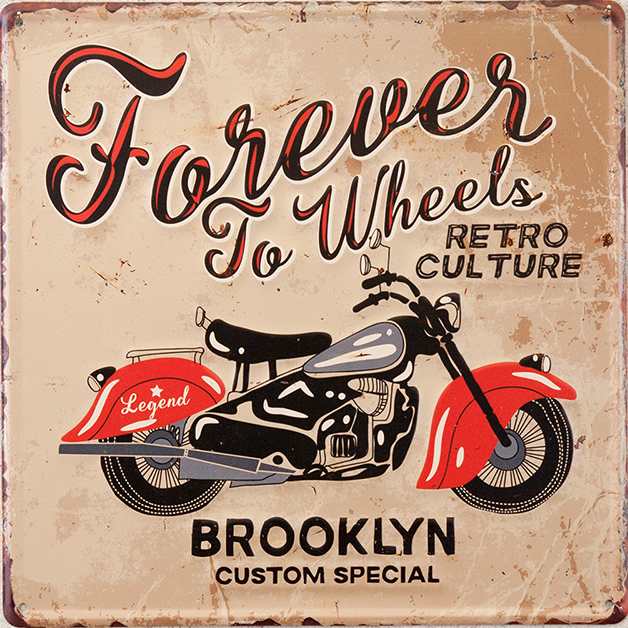 アンティークエンボスプレート★Forever to Wheels