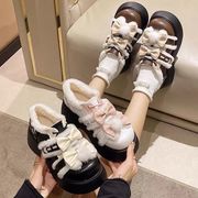 シューズ パンプス PU フェイクレザー 起毛 ボア 靴 厚底 レディース