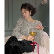 トップス レディース  Tシャツ 長袖  カットソー スパンコール