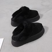 レディース ショートブーツ 冬用 厚底 もこもこ ブラック