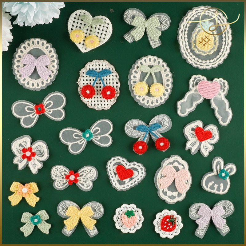 23種】さくらんぼ りぼん 立体的 刺繍ワッペン アップリケ