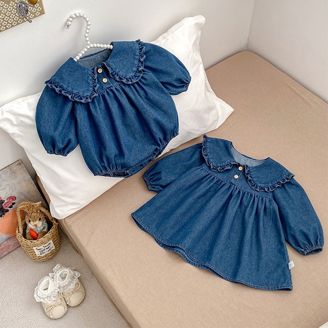 KAIW☆2025春新作 韓国風ベビー服姉妹コーデデニムロンパース＆ワンピース