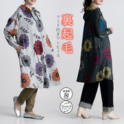 花柄プリント フード付きワンピース ワンピ チュニック 裏起毛 プリント 花柄 ロング丈 レディース