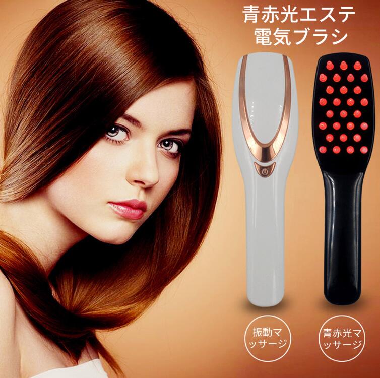 電気ブラシ ヘアブラシ 電動ヘッドブラシ 頭皮マッサージ 頭皮ブラシ 薄毛予防 抜け毛予防　青赤光りエステ