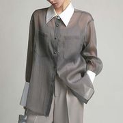 【秋新作】韓国風レディース服　秋 　おしゃれ　chic　透明感長袖シャツ&キャミソール　セット