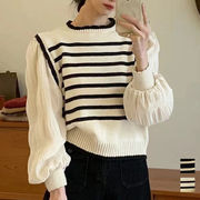 異素材ドッキングニットセーターレディース