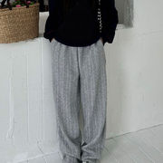 韓国ファッション☆2025春レディース服 ケーブル編みデザイン感スウェットパンツワイドパンツ