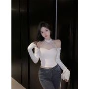 長袖トップス 切り替え スリム 着痩せ シンプル