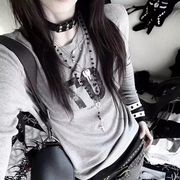 トップス カットソー ロンT Tシャツ プリント 細身 スリム レディース