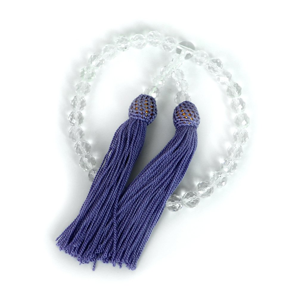 [カット玉・紫] 数珠 女性用 水晶の数珠 クリスタルカット