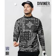 【ゴルフウェア】ペイズリー柄 ストレッチ 長袖 モックネック ロンT／DIVINER GOLF