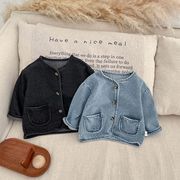 LL☆2025春新作 ベビー服男女兼用ラウンドネックポケット付きデニムアウター