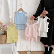 FLM☆2025夏新作 INS風ベビー服女の子無地フリル付き無袖トップス＆短パンツ全4色
