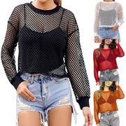 スポーツカジュアルTシャツ メッシュクロスボーダー隠しトレンドシースルートップス110018