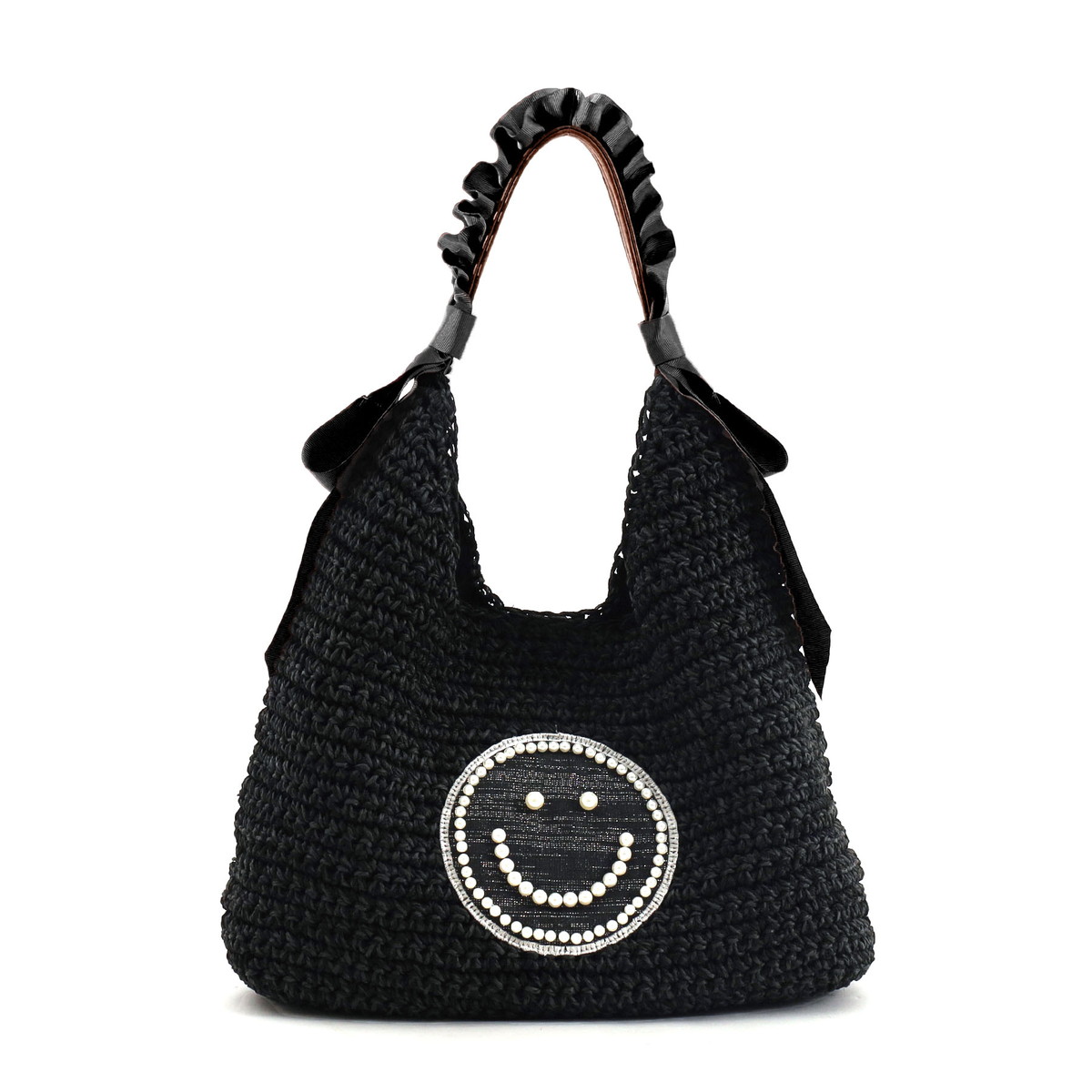 クーコ COOCO SMILEY パール刺繍フリルハンドルペーパーカゴ