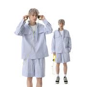 メンズファッション チェック柄 半袖 シャツ 男女兼用 ショートパンツ セットアップ 春夏 2025新作★
