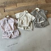 2025新作韓国子供服 ベビー服  キッズ 男女兼用 半袖 トップス +ショートズボン2点セット  3色 80cm-120cm