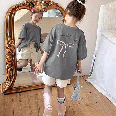 女の子用 Tシャツワンピース 子ども服 夏物 子ども用 半袖 中小児用 女の子用 韓国風 背面リボン