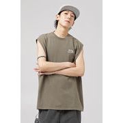 TSHEKヴィンテージウォッシュ ノースリーブTシャツ アメリカンプリント 夏用 ゆったりサイズ