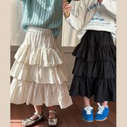 子供用スカート 女の子向け 韓国風セミスカート 子供用 スウィート ミディ丈ティアードスカート