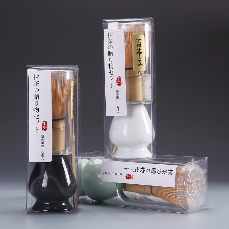 抹茶セット 3点セット  茶道具 竹製茶杓  竹茶すくい茶荷 トレイ茶托 ギフトボックス 抹茶茶筅 プレゼント