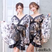 1519 フラワー柄 ミニ 豪華 帯 花魁 着物 ドレス コスプレ ハロウィン キャバドレス